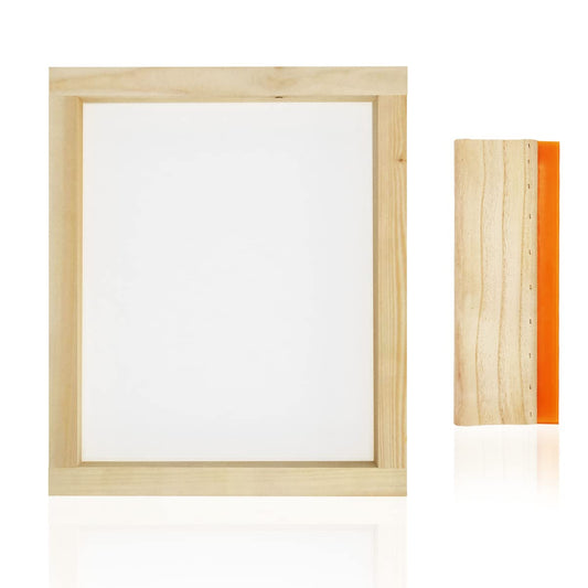 Worown 10 X 14 Inch Wood Silk Screen Printing Frame with 110 White Mesh and 1 Piece 4 x 10 Inches Screen Printing Squeegee for Screen Printing