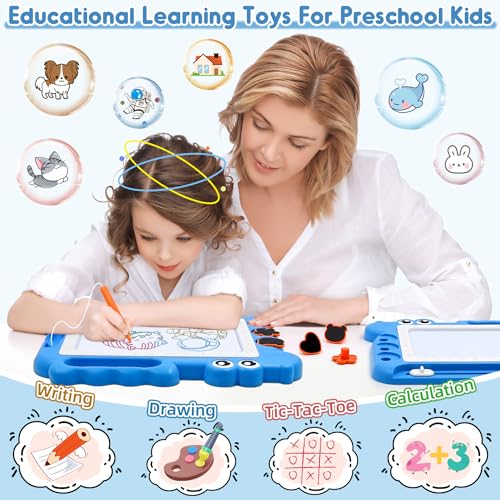 AiTuiTui Magnetic Drawing Board Toddler Toys Gift for 2 3 Year Old Girls Boys, Sketch Writing Doodle Pad Age 2-4 Travel Games, Educational Learning Kids Toys for Toddlers Birthday (Blue)
