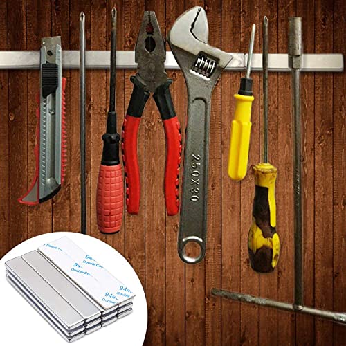 MIKEDE Strong Rare Earth Neodymium Magnets, Heavy Duty Bar Magnets with Double-Sided Adhesive, Powerful Pull Force, perfect for Fridge, Garage, Kitchen, Science, Craft, Office, DIY 60x10x3mm 6pack