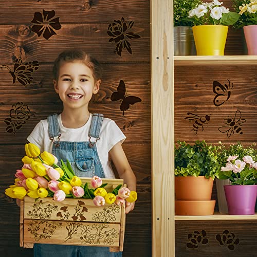 Lewtemi 6 Pcs Mixed Metal Stencil Wood Stencil Templates Stencils for Journaling Wood Burning Stencils for Wood Carving Drawing Engraving Scrapbooking Journal Craft DIY(Plant Style)