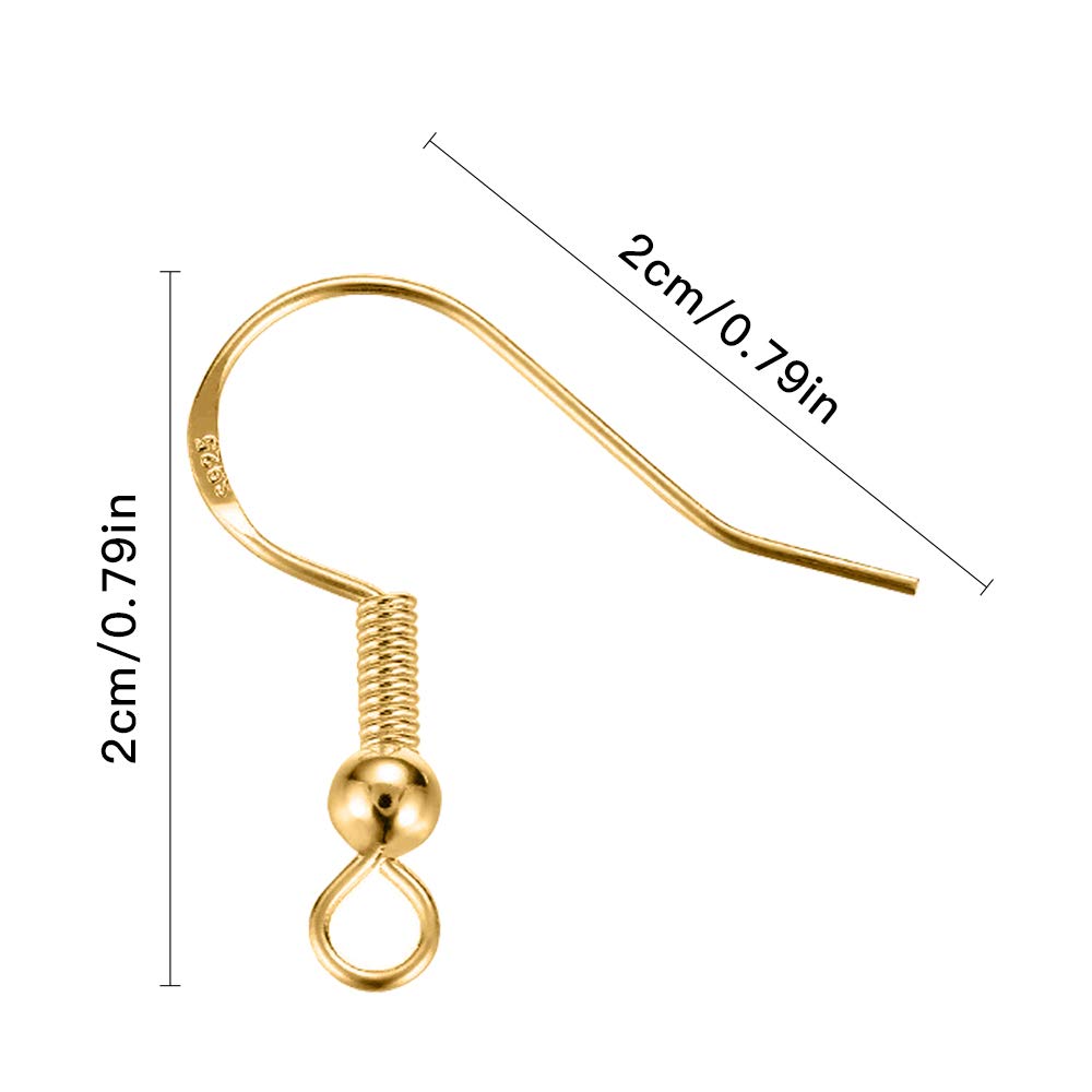 925 Sterling Silver Earring Hooks 200 PCS, Gold Earring Hooks for Jewelry Making, Hypoallergenic Fish Hook Earrings Making Kit, DIY Earring, with 200PCS Earring Backs and 200PCS Jump Rings