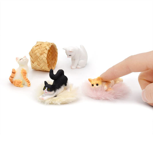 iland Cat Figurines, Dollhouse Cats w/ 1/12 scale Accessories, Realistic Hand Painted Mini Cat Decor, Cat Cake Toppers