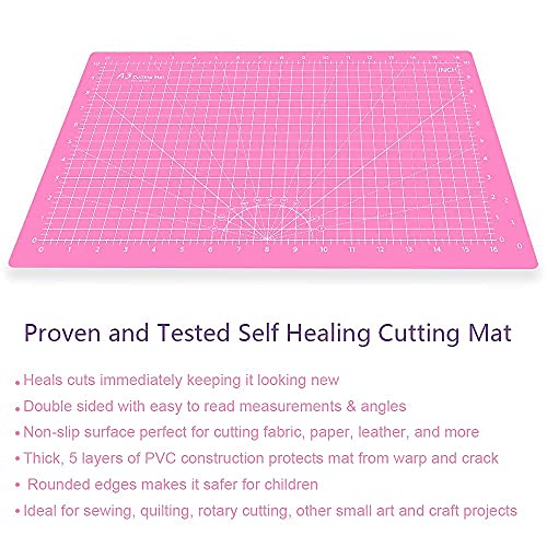 Headley Tools 18"x12" Thickened Self Healing Cutting Mat, A3 Rotary Cutting Sewing Mat for Crafts, Double Sided 5-Ply Table Cutting Board for Fabric Quilting Art Hobby Project, Pink/Purple