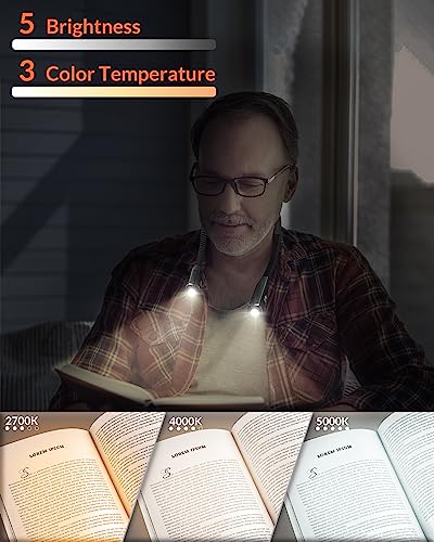 Neck Light - 3-Color & 5-Brightness, Comfortable Silicone Arm, Eye-Caring for Reading, Knitting, Crafting