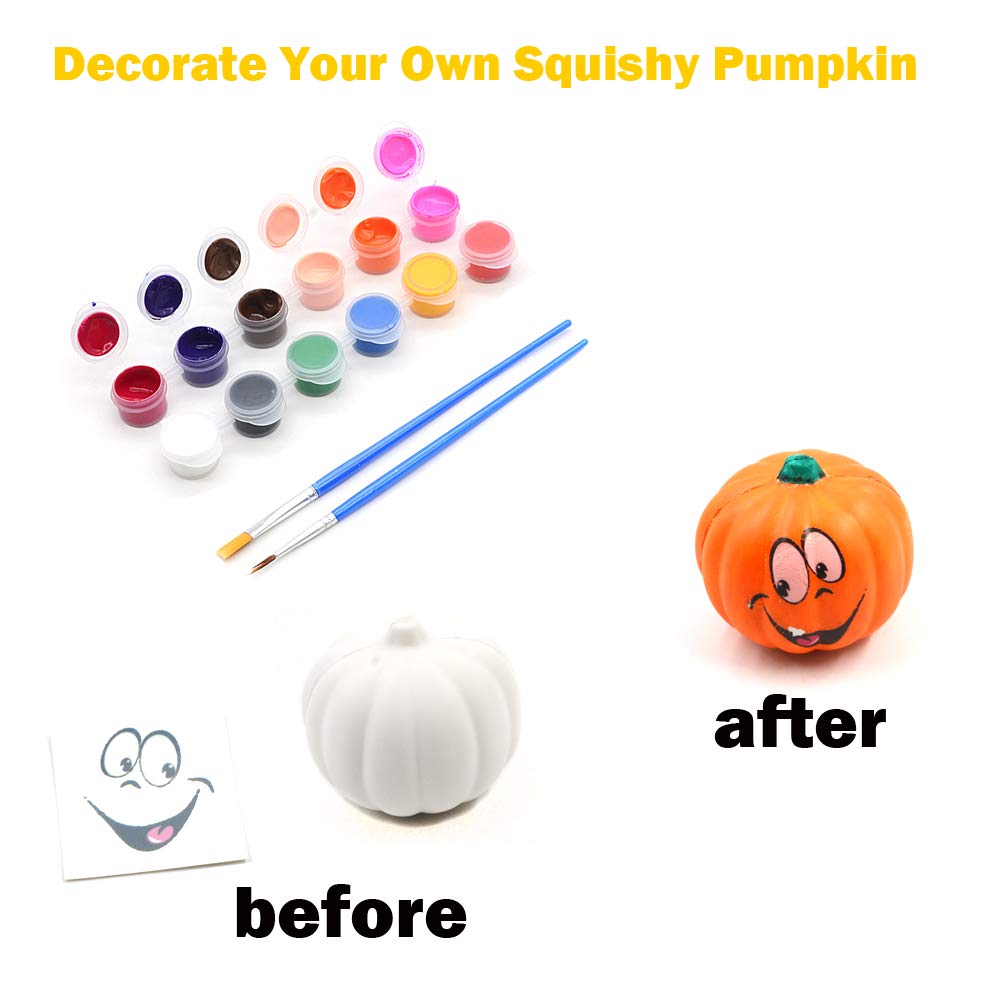BEIGUO Halloween Crafts Paint Your Own Squishy Pumpkin 6 Pack Slow Rising Pumpkin with Decorating Stickers Kids Crafts for Halloween Thanksgiving Party Favors