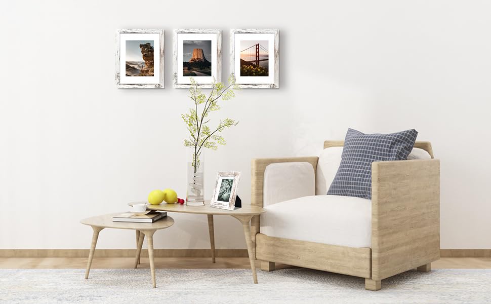 kennethan Rustic White 5x7 Picture Frames Wide Molding 3P in 1 set - Wall Mounting Material Included