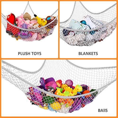 KOHUIJOO Stuffed Animals Net, Toy Hammock for Stuffed Animals, Jumbo Toy Storage Net 83" Wall Sling Corner Extra Large Kids Children Mesh Toy Net Organizer (Gray, 83 Inch)