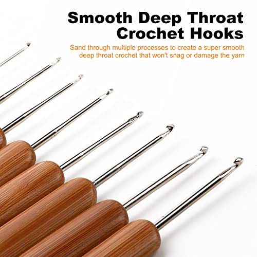 KOKNIT 20pcs Bamboo Crochet Hooks, Lightweight and Eco-Friendly of Full Gift Set with Crochet Hooks Bag, Crochet Hooks for Crocheting