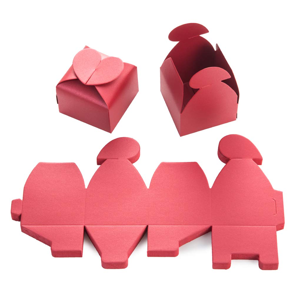 AWELL Burgundy Favor Box Bulk 2.5x2x2.5 inches with Heart Bow Party Favor Box,Burgundy,Pack of 50