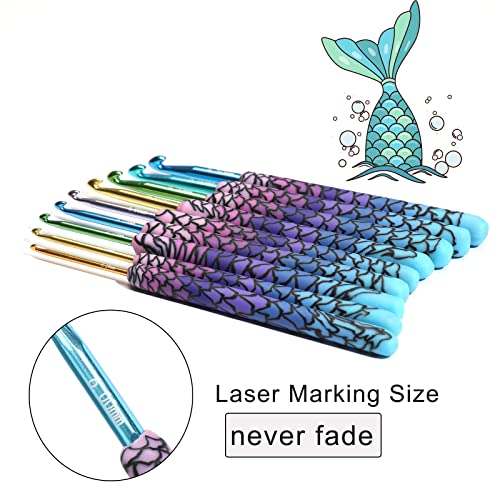 LOOEN 9pcs Magic Mermaid Crochet Hoook Solft Warm Crochet Hook Kit Complete 2.0-6.0mm Aluminum Knitting Hook for Crochet Yarn Craft (Patent Pending) (Mermaid)