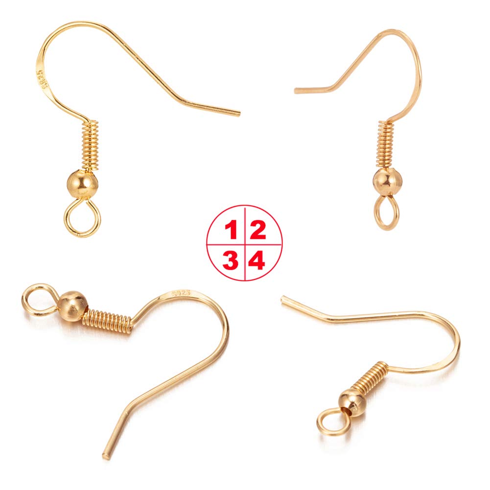 Earring Hooks for Jewelry Making - 120 pcs/60 Pairs Hypoallergenic 14K Gold Ear Wires Fish Hooks for Jewelry Making, Jewelry findings Parts with 120 pcs Rubber Earring Backs Stopper for DIY Earrings