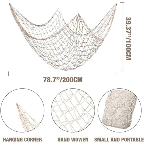 2 Pack Fish Net Decorations for Party,Natural Cotton Hawaiian Party Fishing Net Decorative, Nautical Themed Cotton Fishnet Under The Sea Pirate Party Ocean Beach Decor