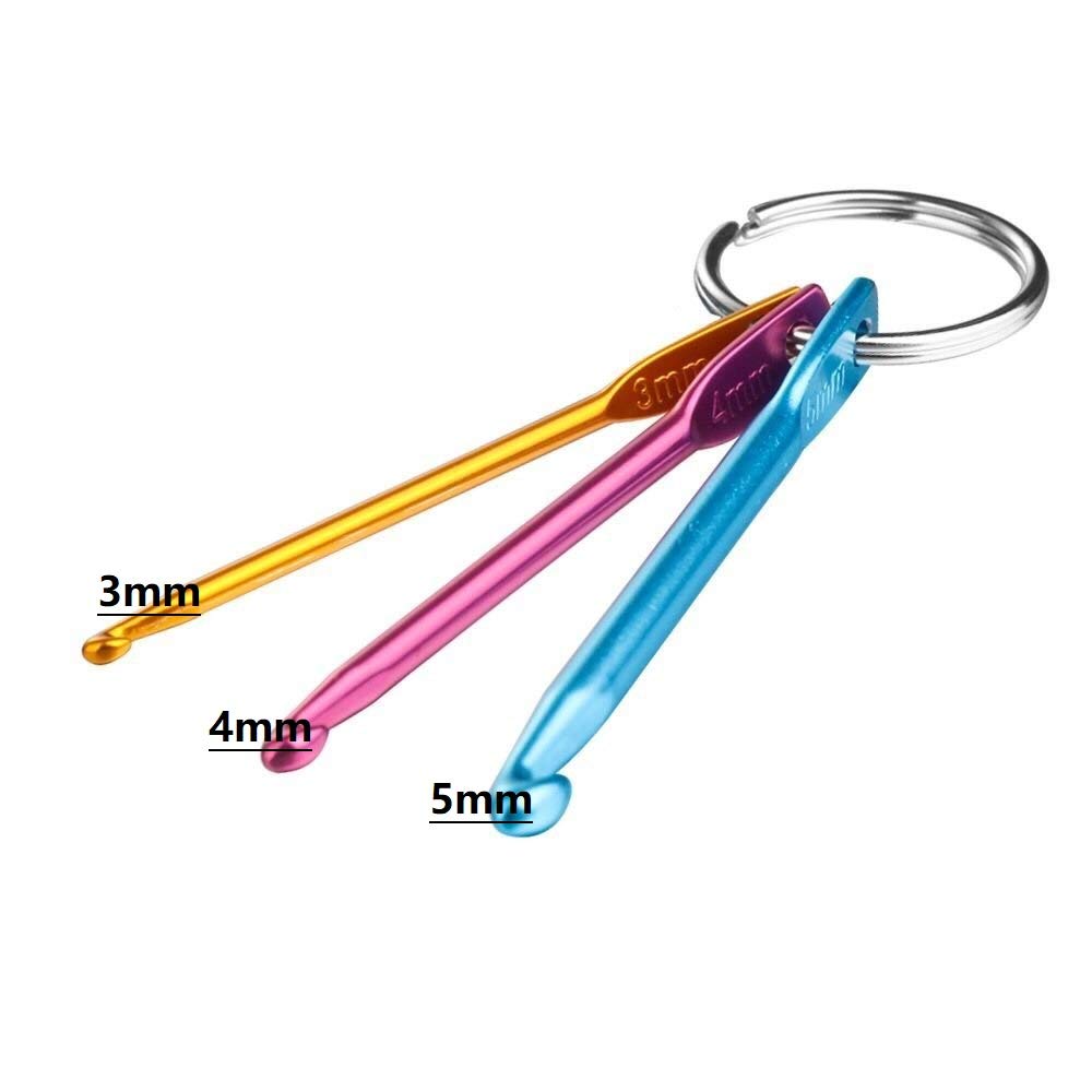 Zuoyou 4 Sets Mini Keychain Aluminum Crochet Hooks Knitting Needles 3 Sizes/Set (3mm,4mm,5mm)