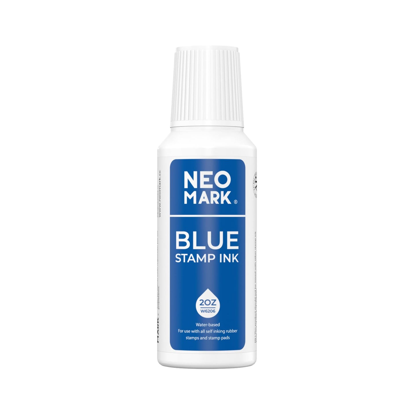 NEO MARK Premium Stamp Ink, Quick-Drying & AP-Certified Non-Toxic Refill Ink for Self-Inking Stamps, Date Stamps and Stamp Pads (Blue, 2oz)