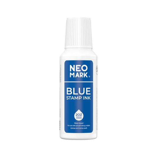 NEO MARK Premium Stamp Ink, Quick-Drying & AP-Certified Non-Toxic Refill Ink for Self-Inking Stamps, Date Stamps and Stamp Pads (Blue, 2oz)