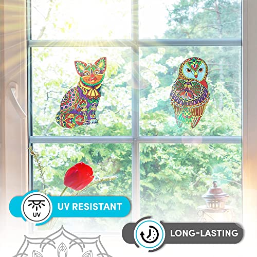 Hula Home Stained Glass Mandala Art Kit - Animal DIY Window Clings with Markers, 10 Suncatchers - Perfect Hobby for Adults, Kids, Teens & Seniors - Ideal Gift for Beginners, Women & Elderly