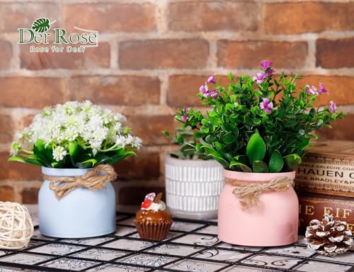 Der Rose 4 Pack Fake Flowers Small Artificial Faux Plants Indoor in Plastic Macaron Pot Spring Decor for Centerpiece Table Decorations Home Office Desk Decor