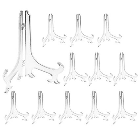Artliving 3 Inch Clear Plastic Easels or Stand/Plate Holders to Display Pictures or Other Items at Weddings, Home Decoration, Birthdays, Tables (12 Pack)