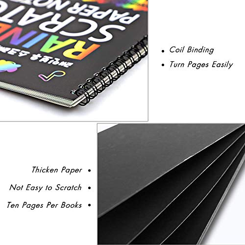 4 Pack Scratch Arts Drawing Notebook for Kids Drawing Pad, Large Rainbow Scratch Drawing Paper Set for Kids Art Supplies (with 4 Wooden Stylus & 4 Drawing Stencils）