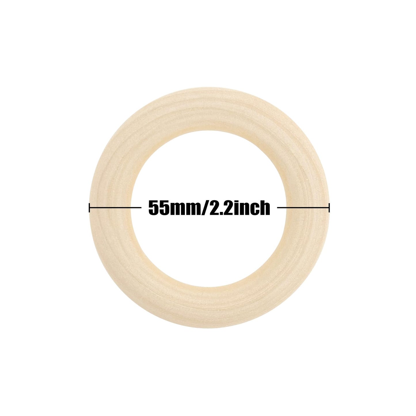 50 PCS Unfinished Wooden Rings for Crafts, Natural Wood Rings for DIY Without Paint, Wooden Rings for Macrame, Jewelry Making 55mm/2.2inch