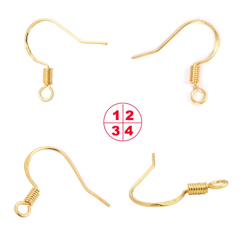 Gold Fishhook Earring Hooks - 120 PCS/60 Pairs 18K Gold Hypoallergenic Ear Wires Fish Hooks for Jewelry Making, Jewelry Findings Parts with 120 PCS Rubber Earring Backs Stopper for DIY Earrings