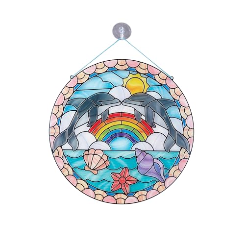 Melissa & Doug Stained Glass Made Easy Craft Kit: Dolphins - 180+ Stickers , Ocean Animals Crafts For Kids Ages 5+