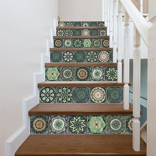 Adreamer90 Mandala Moroccan Wallpaper Tile Stickers 5.91 * 5.91 in Peel and Stick,Removable Talavera Decor 2D Wall Tile Decals for Kitchen Bathroom Laundry Stair Fireplace Art Decor Tiles