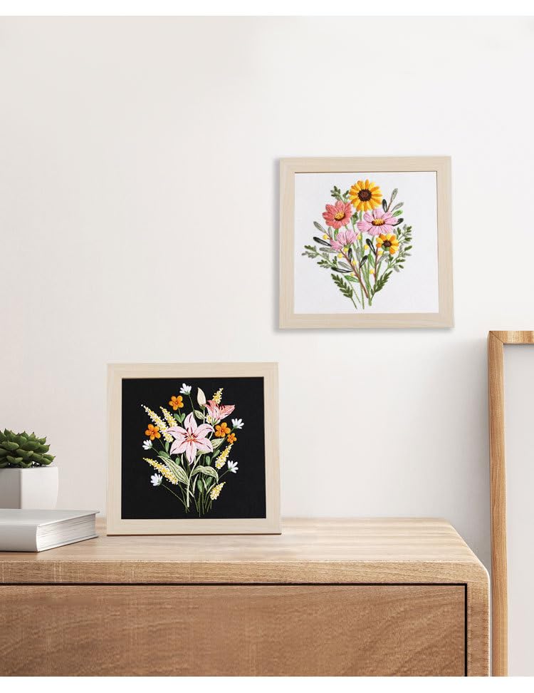 Hand Embroidery Kit for Beginners, 4 Sets Learn to Floral Patterns Simple Beginner Starter kit for Adults, 33 Stitches Easy Embroidery Practice Kit, 7.8inch Hoop