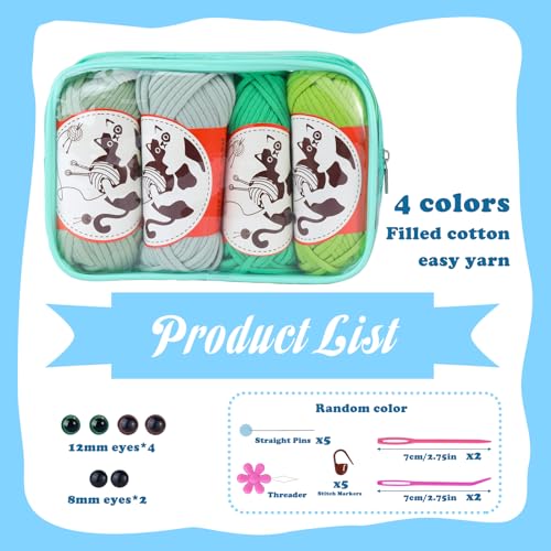 Fedmut Beginner Crochet Yarn, 4x50g /218 Yard Easy Yarn Crochet Knitting Yarn for Beginners with Easy-to-See Stitches, Yarn for Crocheting Bag, Keychain, Flower, Animal