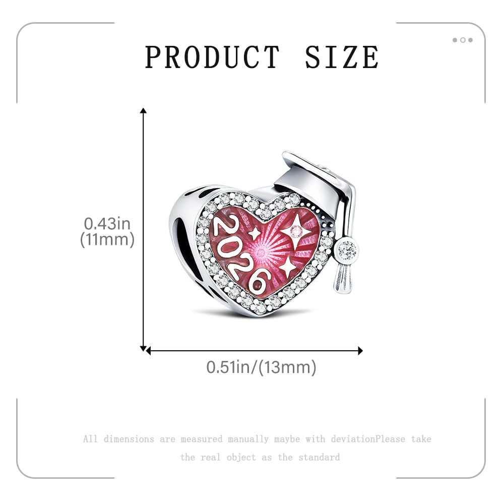 KEQ 2026 Graduation Cap Charms for Pandora Bracelets Necklace 925 Sterling Silver Bead for Daughter Granddaughter Graduation Pedant with 5A Cubic BBF Christmas Gift (Pink)