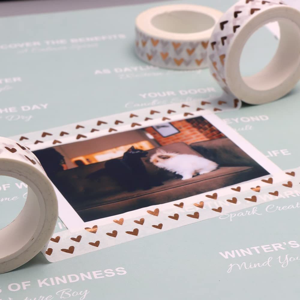 Wedding Washi Tape Rose Gold Foil Hearts Washi Tapes 3pcs 32Ft. Self-Sticky Love Decorative Craft Tape Masking Tapes for Decoration (Bronze Heart)
