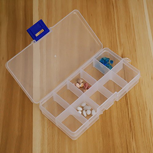 UTENEW Plastic Jewelry Organizer Box Clear Storage Bead Case for Little Crafts/Arts 2 Pack Container with 10 Grids, Small