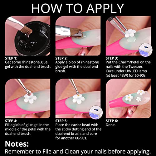 Mixed 3D Nail Art Gem Decoration Accessories Kit #1, Aurora Bear Bow Butterfly Starry AB Rhinestone Charm Jewelry for Deco, Pearl Flower Caviar Bead Stone Crystal with Dual-End Brush and Tweezer