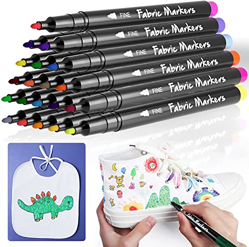 Fabric Markers Permanent for Clothes Sneaker Shoes T Shirt Baby Onesies Bibs Bodysuit Pillow Canvas Tote Bags Graffiti Kids Adults Fabric Decorating, Fine Point Pen Fabric Paint Pens Set of 20 Colors
