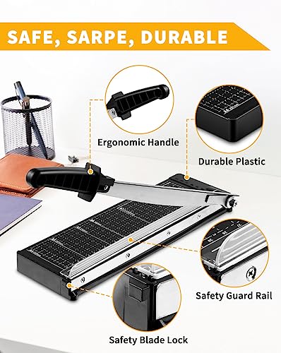 MAKEASY Paper Cutter 12 Inch, Guillotine Paper Cutter with 8 Sheet Capacity, Heavy Duty Paper Cutter for Cardstock, Paper Trimmer for Crafting, Classroom and Office