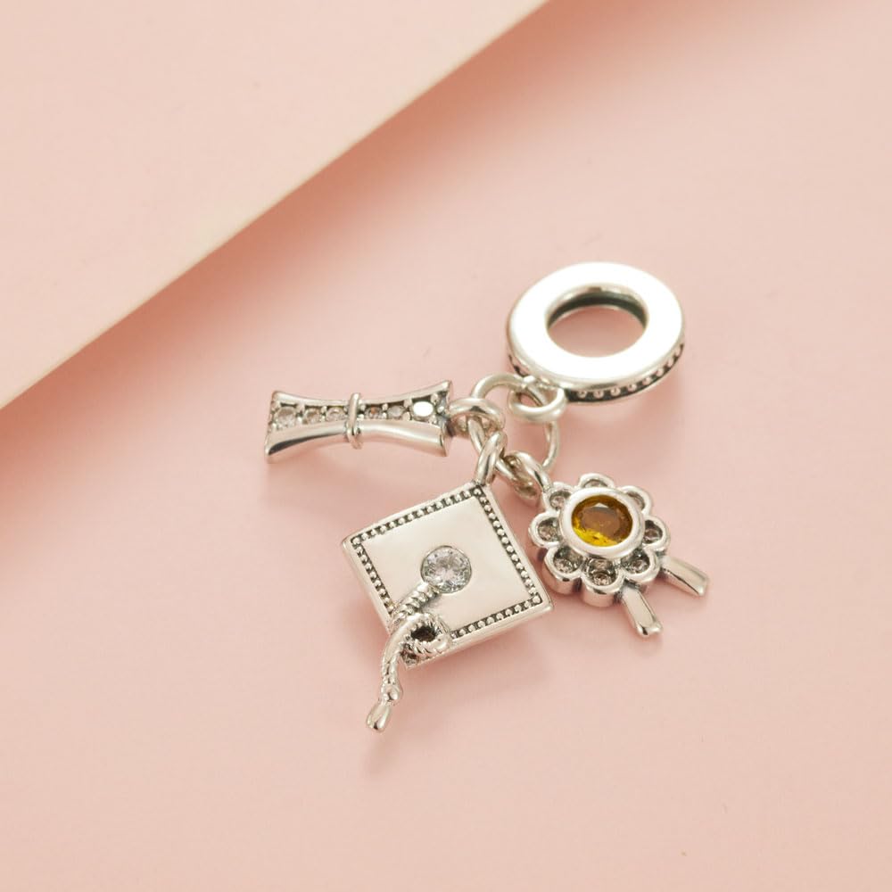 KEQ 2026 Graduation Cap Charms for Pandora Bracelets Necklace 925 Sterling Silver Bead for Daughter Granddaughter Graduation Pedant with 5A Cubic BBF Christmas Gift (Graduation)