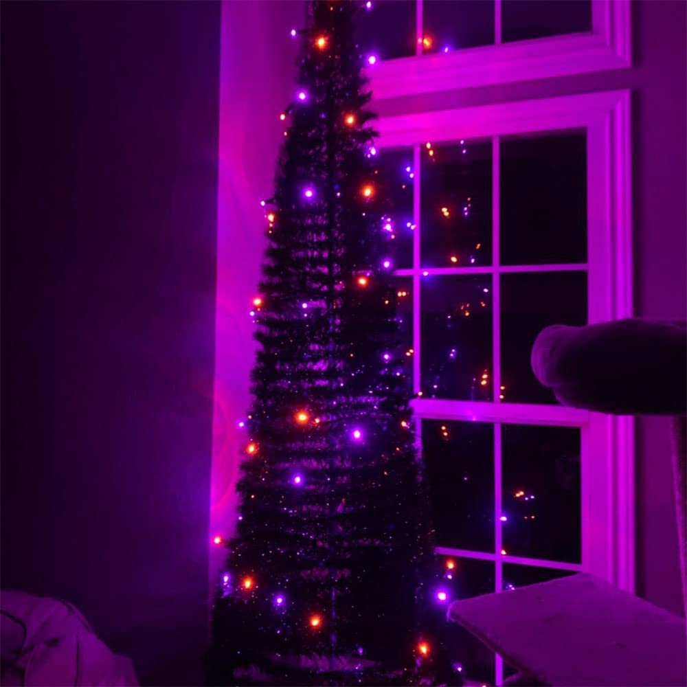TW SHINE Purple and Orange Halloween Lights, 20FT 100 Count Incandescent Halloween Mini String Lights, Waterproof Halloween Decorations for Outdoor Indoor Patio Home Party Garden Yard Decor