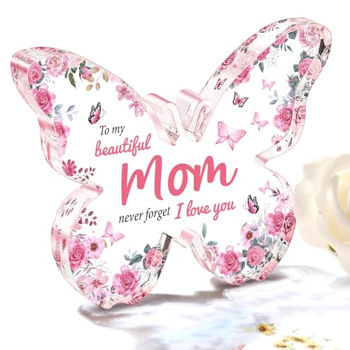 Mothers Day Gifts for Mom from Daughter Son: Eletorot Unique Mom Birthday Gifts, Butterfly-Shaped Acrylic Keepsake Decorations, 5x3.8 inch Christmas Presents Ideas for Love Mom Grandma Wife