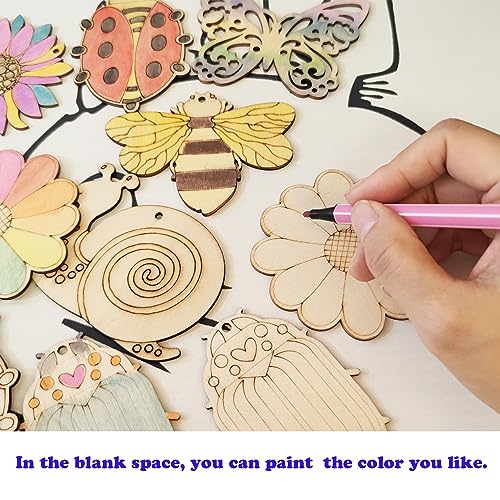 54PCS Unfinished Blank Wooden Cutouts Craft for Kids,Suit for Children's Painting DIY Room Decoration Gift Giving Surprise (54 Insect)