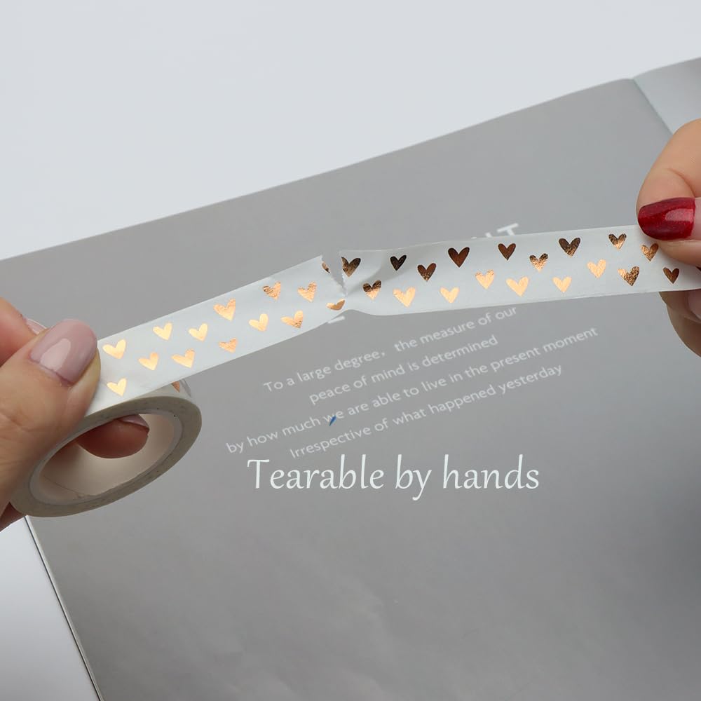 Wedding Washi Tape Rose Gold Foil Hearts Washi Tapes 3pcs 32Ft. Self-Sticky Love Decorative Craft Tape Masking Tapes for Decoration (Bronze Heart)