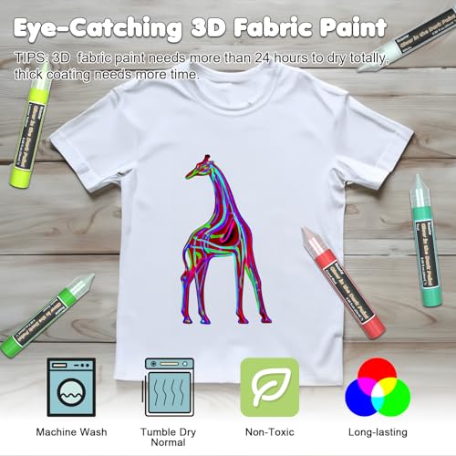 Roizefar Fabric Paint, 10 Colors Glow in the Dark Paint, 3D Permanent Acrylic Textile Paint (20 ml/0.68 oz), Neon Craft Painting Fabric Paint for Clothes, Canvas, T-Shirt, Ideal for Art Supplies and