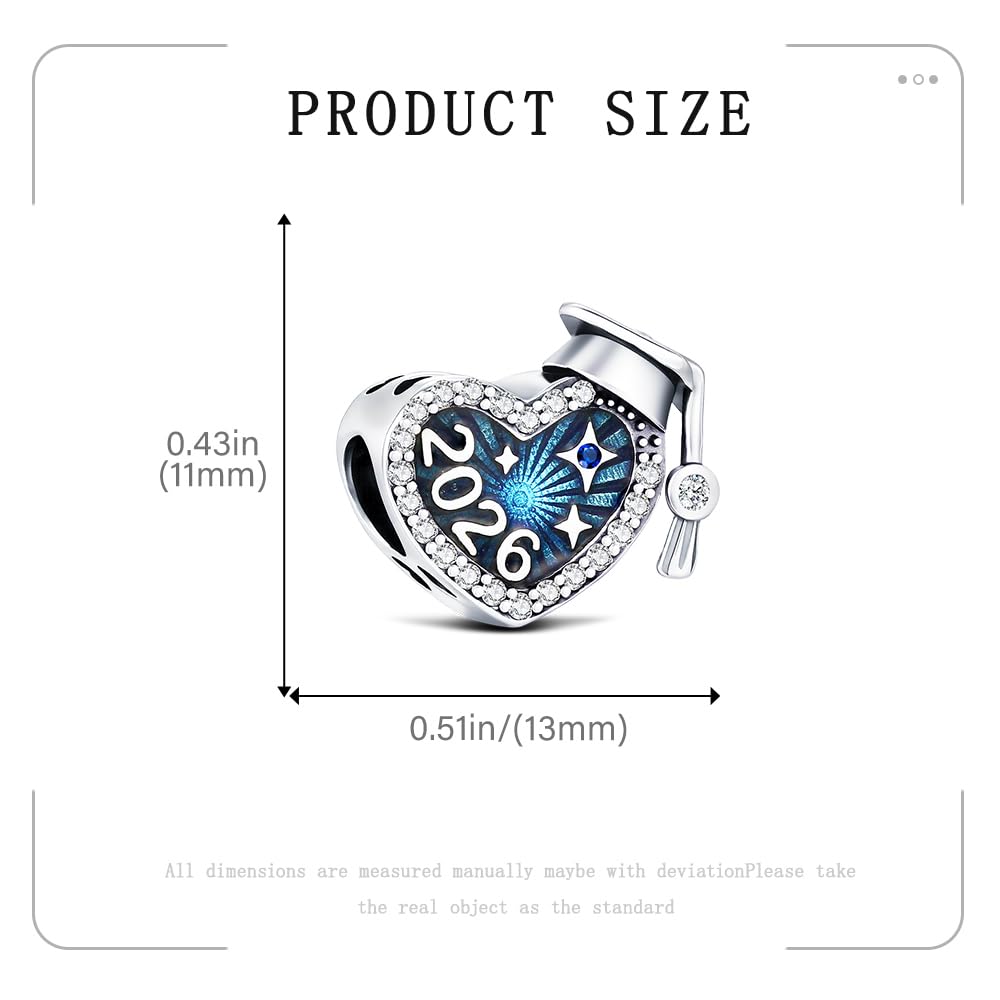 KEQ 2026 Graduation Cap Charms for Pandora Bracelets Necklace 925 Sterling Silver Bead for Daughter Granddaughter Graduation Pedant with 5A Cubic BBF Christmas Gift (Blue)