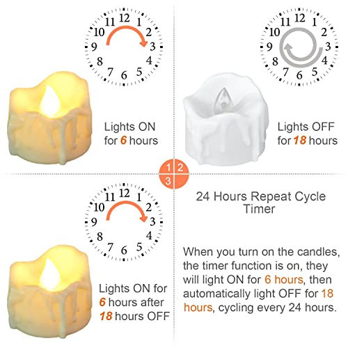 SingTok 12 Pack LED Timer Tea Lights Battery Operated, Flameless Flickering Timer Votive Tealight Fake Candle Bulk for Christmas Halloween Decorations
