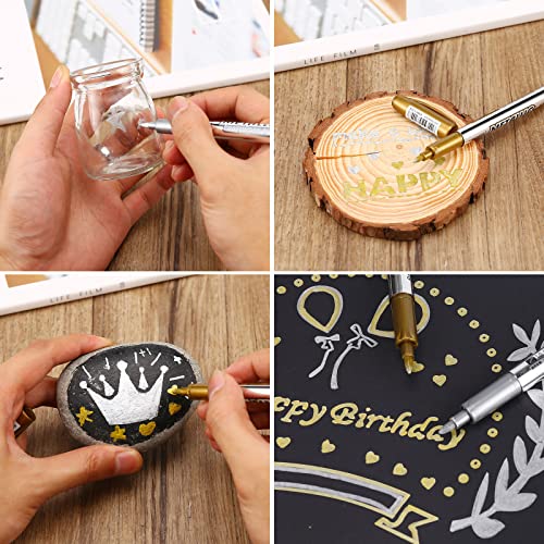 LOONENG Gold and Silver Marker Metallic, Fine Point Gold and Silver Markers Permanent Metallic for Artist Illustration, Crafts, Gift Card Making, Scrapbooking, Fabric, DIY Photo Album, 8 Count