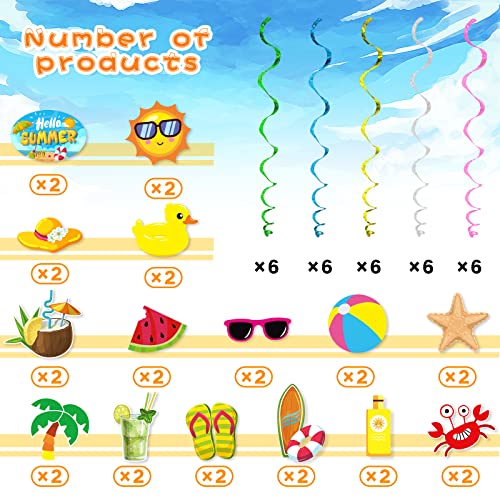 Summer Pool Beach Hanging Swirls Banner Decor 30 Pack Foil Ceiling Hanging Swirls Streams Banner Decorations Garland for Kids Luau Hawaii Celebrating Events Birthday Party Supplies Room Wall Decor