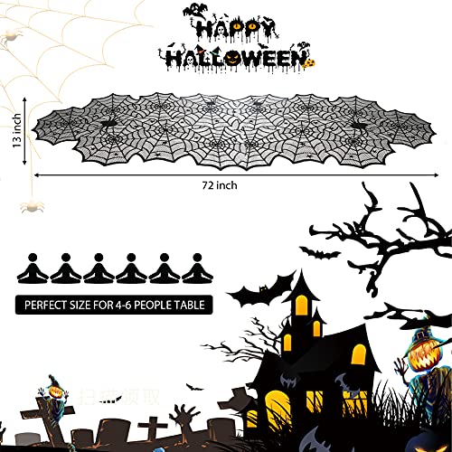 Halloween Table Runner, Black Lace Spider Web Table Runners for Halloween Table Decor, Creepy Table Cloth for Halloween Party Dinner Table Decoration 18 x 72Inch