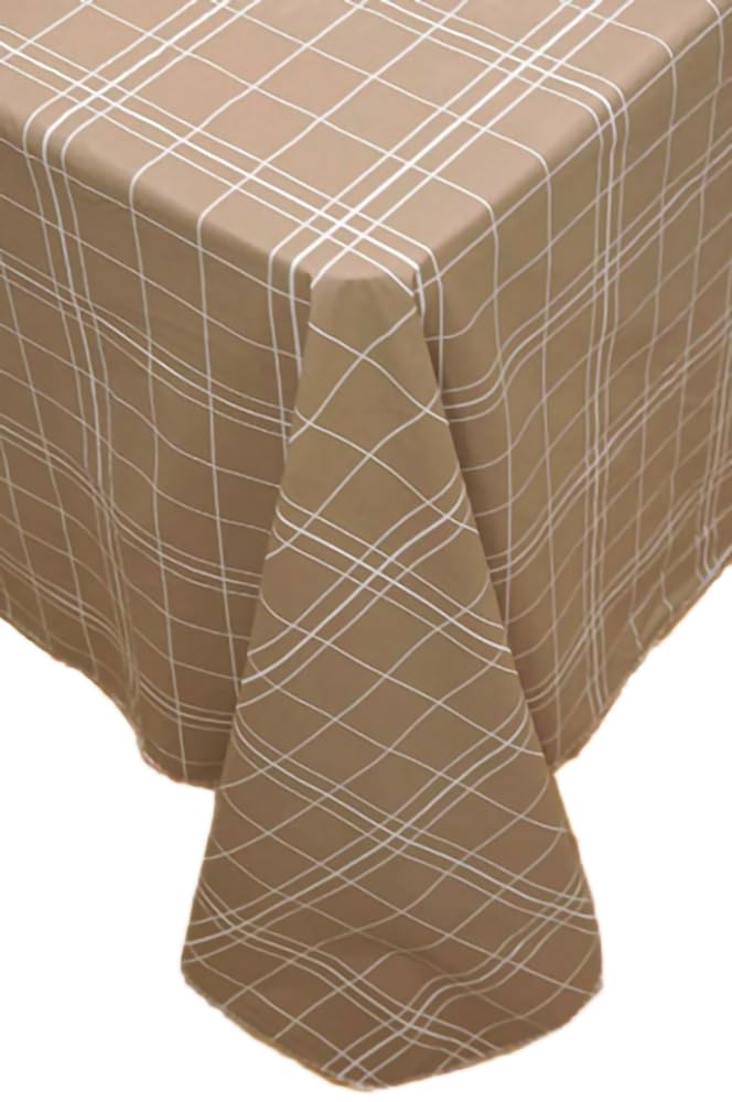 BRODER MFG. INC. White Lines Flannel Backed Vinyl Tablecloth - Brown, 60x84 Oblong (Rectangle) | Perfect for Picnics, Barbeques, Parties, Camping, Special Occasions, Gatherings, and Everyday Use