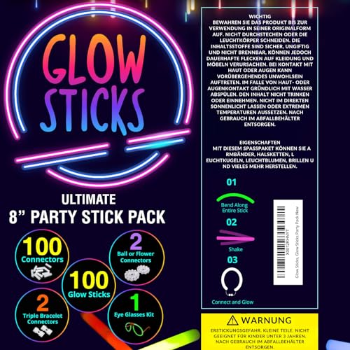 Premium Bright Glow Sticks Bulk Party Pack for Halloween -Glow in The Dark Party Supplies- 205 Pcs-Eye Glasses-Bracelets- Necklaces- Neon Accessories-Glow Party Pack -Kids Party Favors