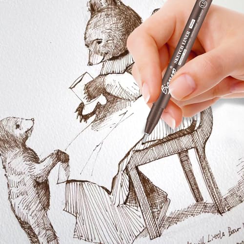 Bianyo Sepia Micro Pen Set, 12 Assorted Sizes Drawing Pens with Bonus Pouch Bag, Water-Resistant Archival and Pigment Ink Art Pens, Precision Drawing and Sketching Kit