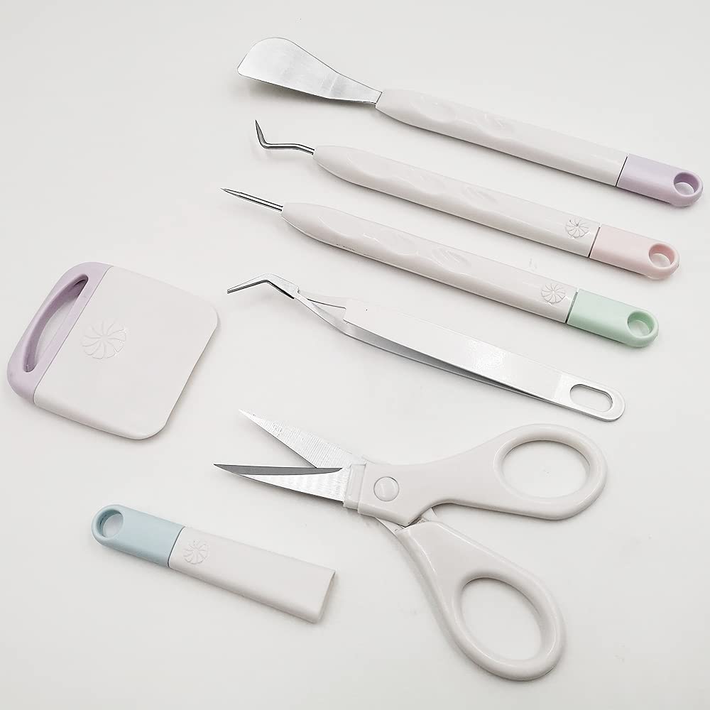 Weeding Tools for Vinyl, FineGood 8 PCS Weeding Tool Set Basic Craft Removal Kits Scissors Scraper Spatula Tweezers for Die Cut Cardstock Scrapbooking